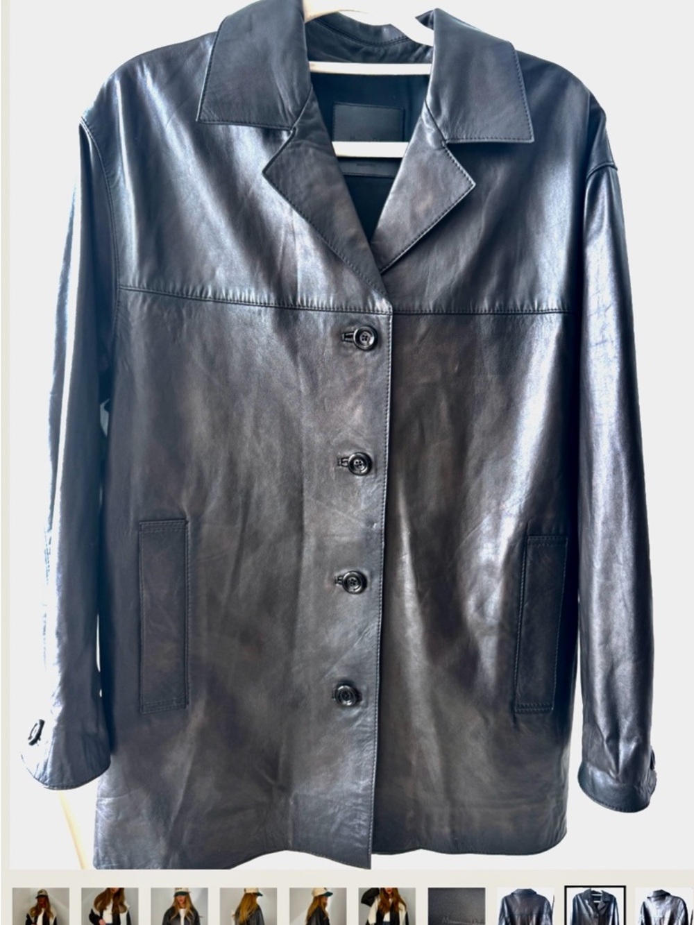 Massimo Dutti Black Leather Button-Front Jacket - Picture 6 of 9